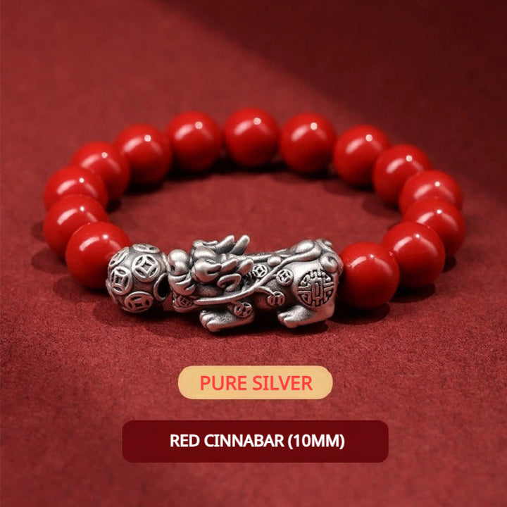 Sterling Silver Pixiu Cinnabar Bracelet for attracting good luck, protection, wealth, and health1
