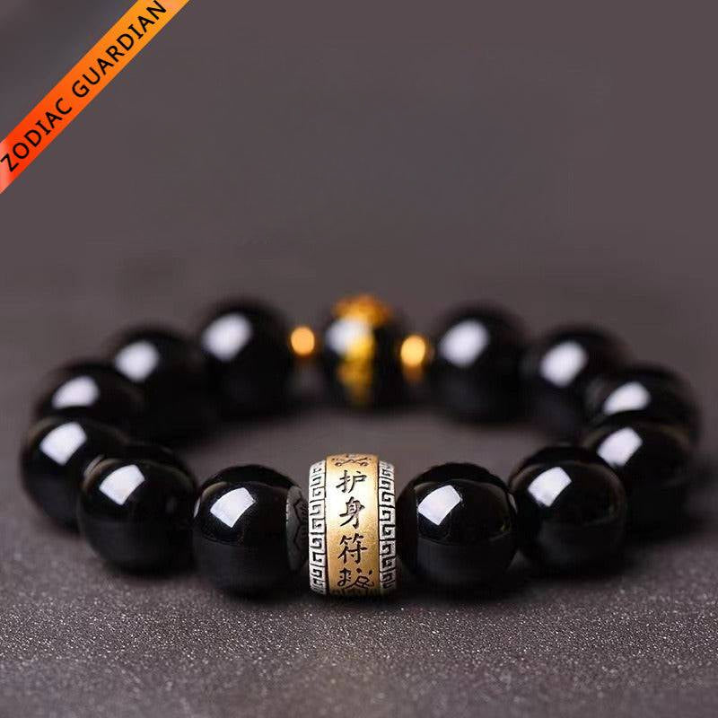 Obsidian Chinese Zodiac Guardian Bracelet with Jet Black Finish for attracting good luck, protection, Buddhist Guardian blessings, wealth, and health6