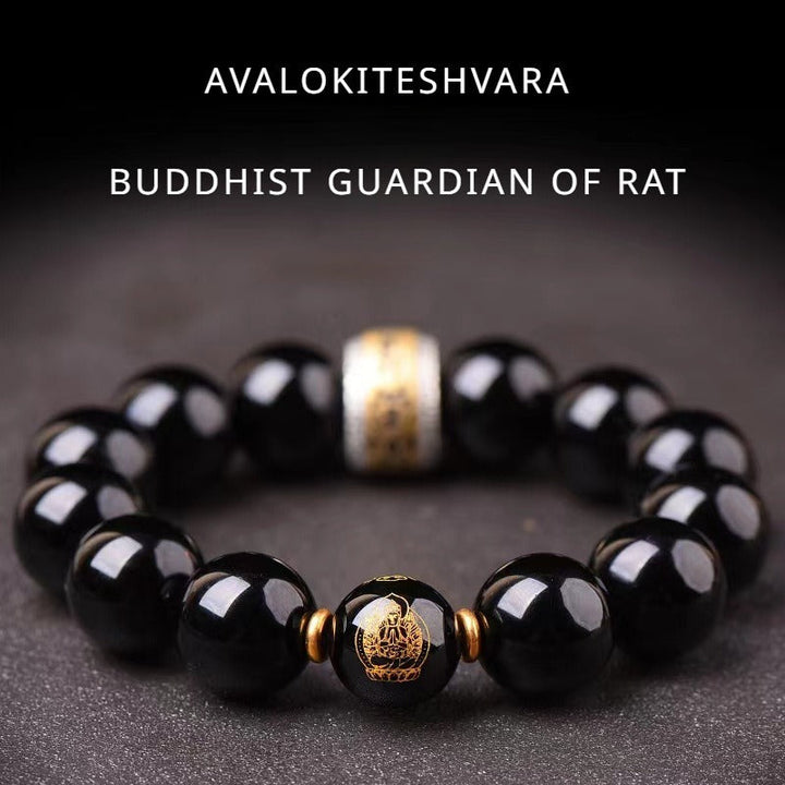 Obsidian Chinese Zodiac Guardian Bracelet with Jet Black Finish for attracting good luck, protection, Buddhist Guardian blessings, wealth, and health2